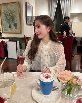 See-through polka dot tie blouse