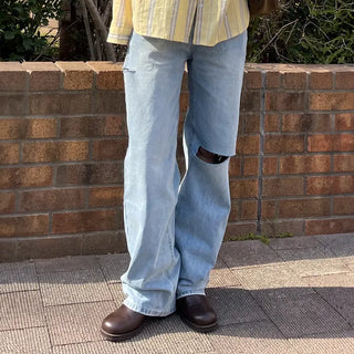 Side-slit vintage denim pants