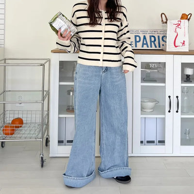 High-waisted bootcut denim pants
