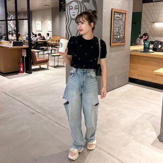 Pearl Cable Knit Short Sleeve Knit