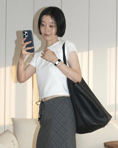 Cropped cotton short-sleeved T-shirt
