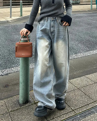 Side-tuck wide denim pants