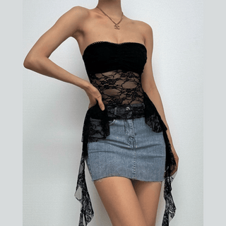 Ruffle lace backless solid tube top