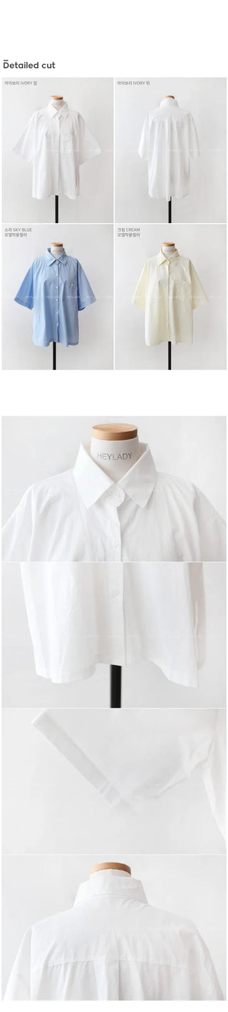 Side-slit cotton short-sleeved shirt