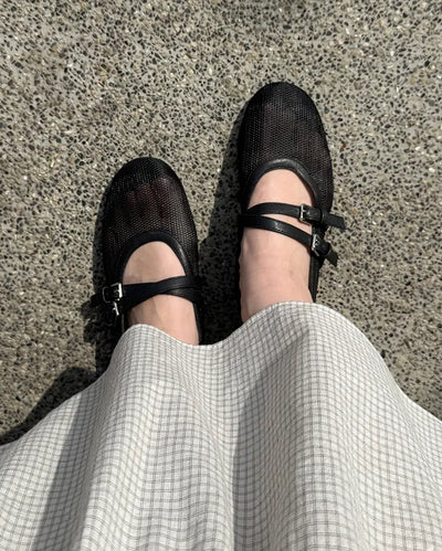 Double-belt mushroom flat shoes