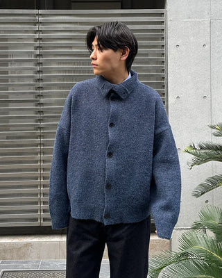 Polo collar multi-knit cardigan