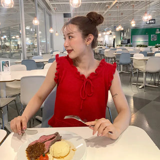 Ribbon knit frill T-shirt