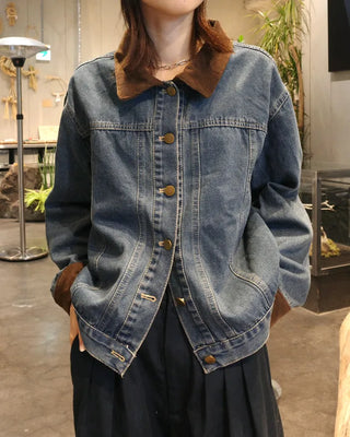 Corduroy Collar Neck Denim Jacket