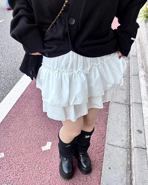 Frilled slit can-can mini skirt