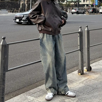 (Unisex) Banding Washed Denim Pants