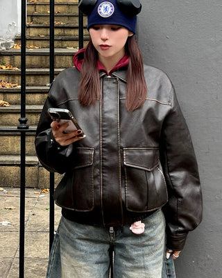 Cargo faux leather jacket