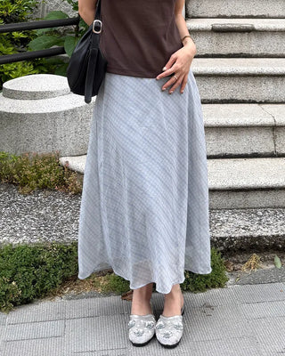Checked sheer long skirt