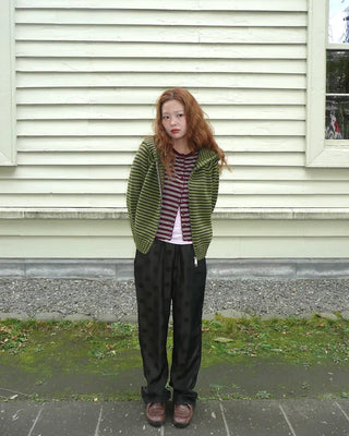 Striped knit zip-up