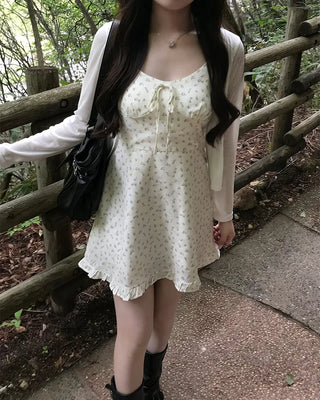 Mini Flower Ribbon Mini Dress
