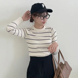 Slim-fit striped ribbed knit