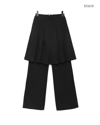 Pleated skirt, elastic waist pants