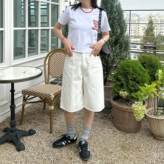 High-waisted cotton Bermuda shorts