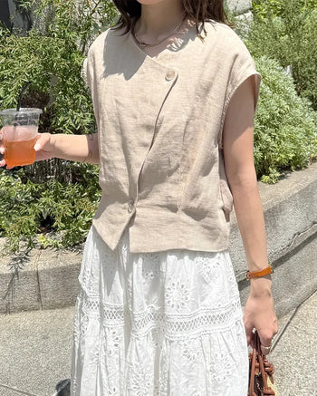 Drop-shoulder cropped vest jacket