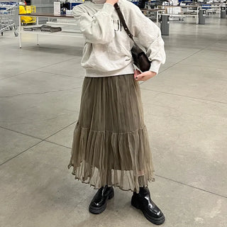 Chiffon wrinkle long skirt