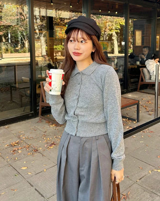 Button-collar knit cardigan