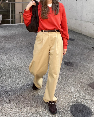 Simple pintuck chino pants