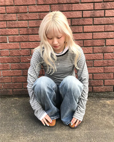 Round neck striped T-shirt