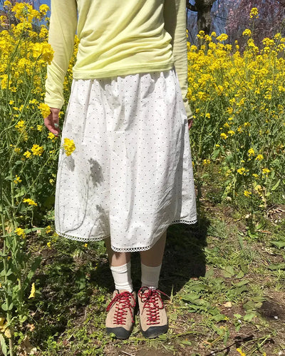Vintage polka dot shirred midi skirt
