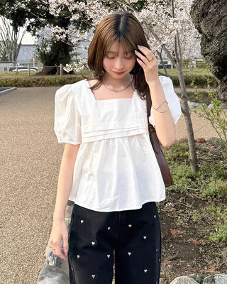 Square neck puff blouse