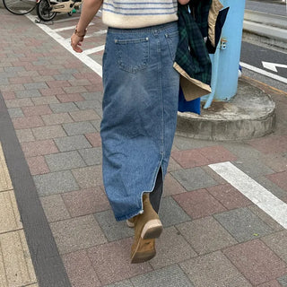 Denim long skirt