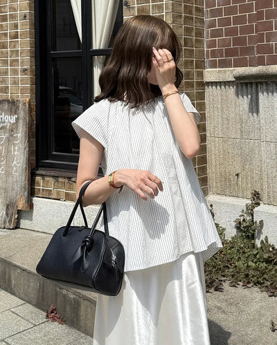 Cap-sleeve striped blouse