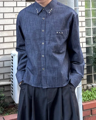 Cropped rivet denim long shirt