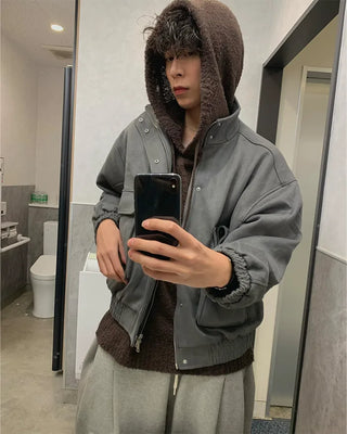 (Unisex) Suede Waistbanding High Neck Jacket