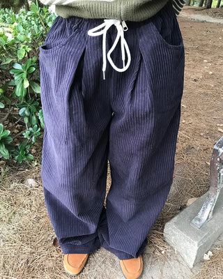 Corduroy wide-leg pants with elastic waistband