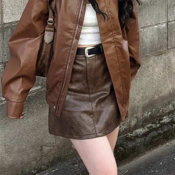 Belt set mini leather skirt