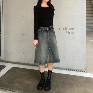 Tassel Wash Mid-Length Long Skirt