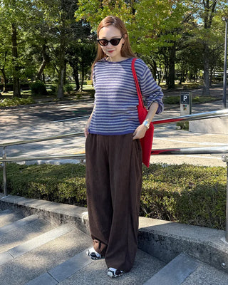 Corduroy ribbed elastic waist pants