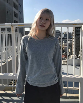 Brushed Cotton Loose Long-Sleeve T-Shirt