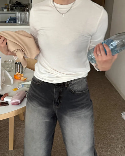 Round Basic Slim Long-Sleeve T-Shirt