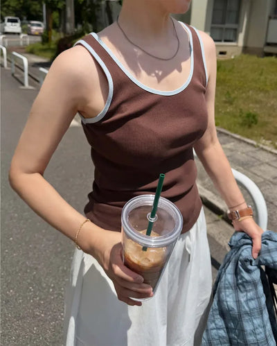 Two-tone ribbed tank top