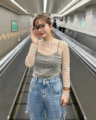 Polka Dot See-Through Long Sleeve T-Shirt