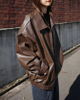 Loose-fit leather jacket
