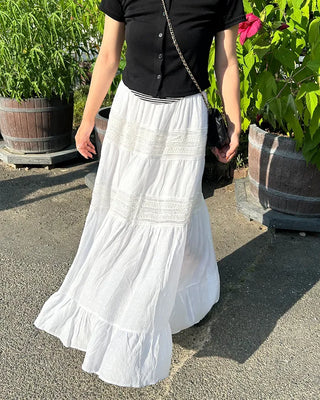 Shirred tiered long skirt