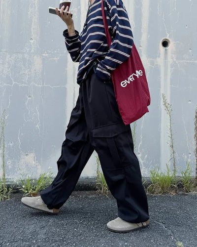 Wide Cargo Pants with Waist Cord