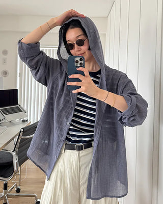 Cotton blend hooded shirt