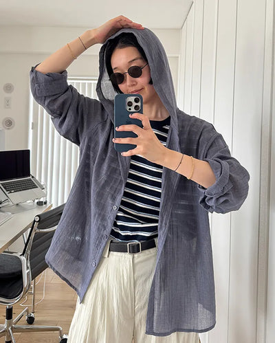 Cotton blend hooded shirt