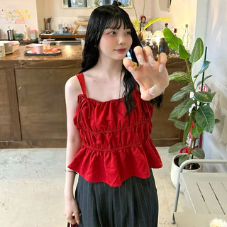 Shirred Ribbon Sleeveless Dress