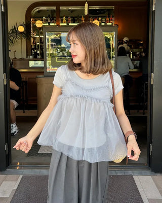 Sheer bustier & short-sleeved T-shirt set