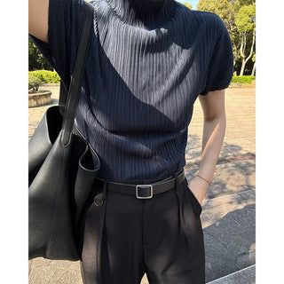 High-neck pleated blouse