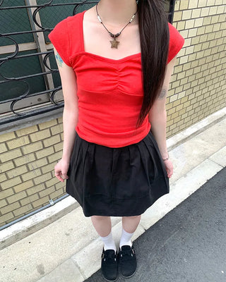 Punching Shirring Short-Sleeve T-Shirt