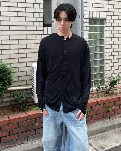 Linen Henley Neck Cardigan
